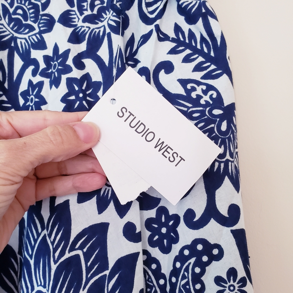 Studio West Blue and White Floral Midi Skirt - Picture 4 of 14